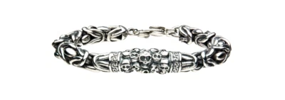 Pulseira masculina de aço inoxidável corrente bizantina caveira inox - Imagem 1 de 4