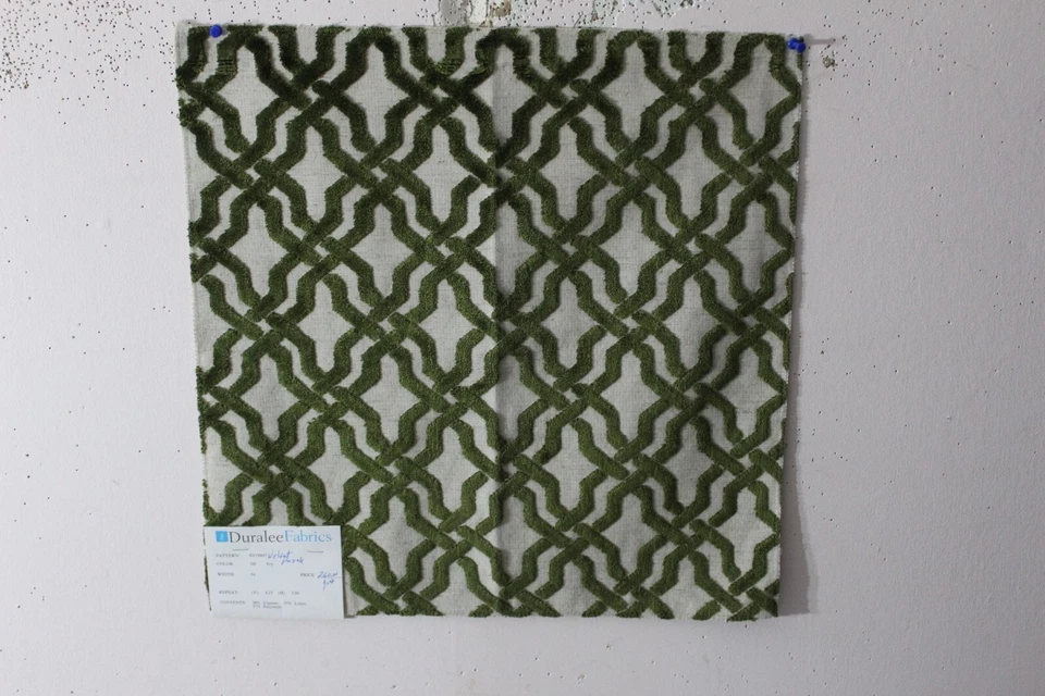 Duralee, Velvet Fret Puzzle, Geometric Novelty, 17" W X 17" L, Color Ivy - Image 1 of 1