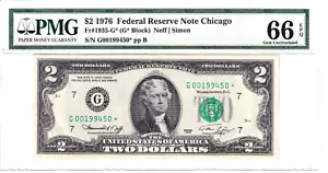 1976 $2 FRN Chicago **STAR** PMG Gem Uncirculated 66EPQ #G00199450* - Picture 1 of 2