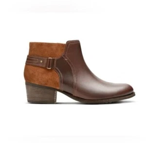 Clarks Artisan Maypearl lila braun Leder Reißverschluss Blockabsatz Stiefeletten Gr. 6,5 - Bild 1 von 7