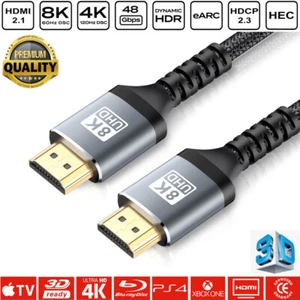 Premium HDMI 2.1 Cable 8K UHD 3D High Speed Ethernet 48Gbps Lead 1m 2m 3m 5m 7m - Picture 1 of 9