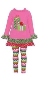 NEW Rare Editions Girls Pink Chevron Christmas Size 12 24 2T Months Outfit Dress - Picture 1 of 1