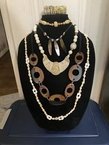 Jewelry Lot Tribal Ethnic Boho Afric Shell Stone Bone necklace bracelet MCM wood - Picture 1 of 23