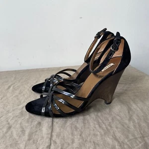 Sandalias Miu Miu para mujer de cuña negras de gamuza con tiras talla US 7 UK 5 - Imagen 1 de 7