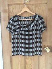 HOBBS NW3 100% Silk brown check top/blouse UK size 6 in Excellent Condition