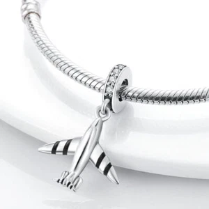 Echt Sterling Silber 925 Flugzeug Jet Urlaub Charm Love to Travel Perle - Bild 1 von 2