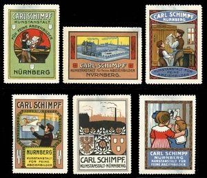 Estampillas de póster de Alemania - Estudio de arte Carl Schimpf para calcomanías finas, Núremberg - Imagen 1 de 1