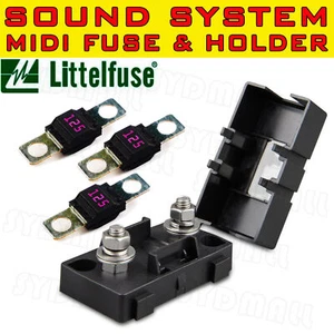 3 PIEZAS FUSIBLES DE PERNO MIDI 125AMP + SOPORTE DE FUSIBLE PARA BATERÍA DUAL Y MEGA SISTEMA DE SONIDO - Imagen 1 de 4