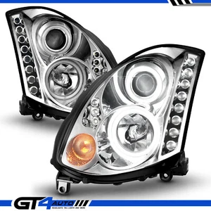 For 2003-2007 G35 Coupe Ultra LED Halos Chrome Projector Headlights - Picture 1 of 5