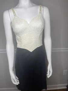 Vanity Fair Lace Slip Dress 60s Mod BLACK & WHITE NYLON VTG SIZE 32”AUDREY STYLE - Picture 1 of 11