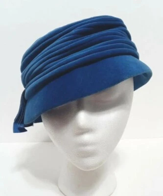 Sombrero cubo plisado terciopelo azul real cinta retro vintage años 50 60 glamour Foto 1 de 4