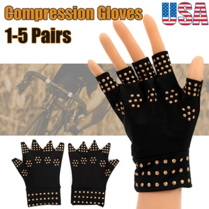 1-5Pair Copper Arthritis Compression Gloves Joint Pain Relief Hand Support Brace - Picture 1 of 12