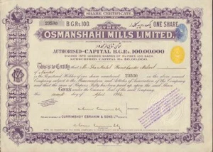 INDIA  Osmanshahi Mills Limited Hyderabab dd 1924 - Picture 1 of 1