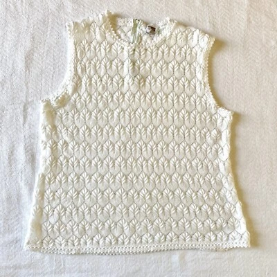 1970s women's white knit sleeveless shell top, large, acrylic, Montgomery Ward - Image 1 of 4