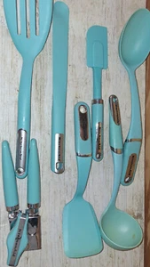 Lot of 7 TEAL KitchenAid Utensils Cooking Serving spoon spatula can opener ect - Picture 1 of 3