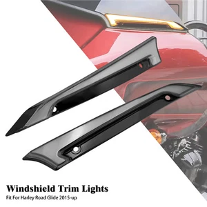 Windshield Trim w/ LED Turn Signal Light Fit For Harley Road Glide 15-2023 Black - Picture 1 of 18