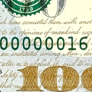 Two Digit Low Serial Number 100 Dollar Note 00000016 Ultra Low 2-Digit SN (Read) - Picture 1 of 14