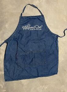 The Pampered Chef 2 Pocket Denim Blue Jean Full Apron “Discover The Chef In You”