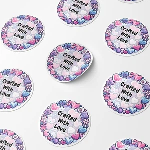 Crafted With Love Circle Stickers - 25mm - 35mm - 50mm - 60mm Matte or Gloss - Picture 1 of 7