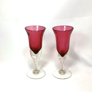 Ruby Cordial Glasses Tulip Heavy Clear Stem 5.25" Set of 2 - Picture 1 of 3