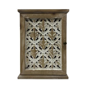 Wooden Hanging Farmhouse Jewelry Organizer Key Cabinet- Rustic Wall-Mounted D... - Picture 1 of 7