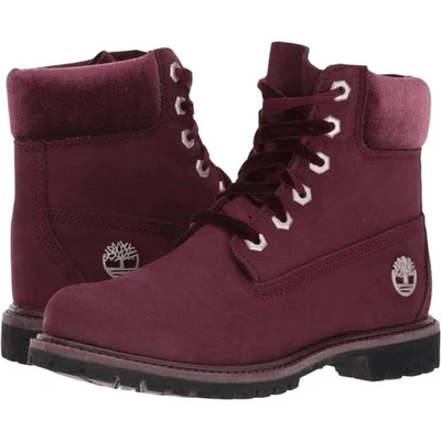 Nuevas botas Timberland para mujer con cordones tela de terciopelo borgoña plegables talla 9 Foto 1 de 4