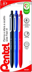 BX467 Izee Penna a Sfera a Scatto 0,7 Mm Nero, Rosso, Blu (3 Pezzi) - Foto 1 di 12