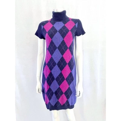 Vintage Benetton Argyle Sweater Dress: 90s Mod Wool Knit, Size M - Image 1 of 4