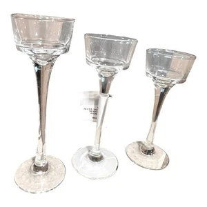 3er Set Langstiel Klarglas Windlicht Teelicht Kerzenhalter 6 1/5”x 6”x 5 1/2” - Bild 1 von 9