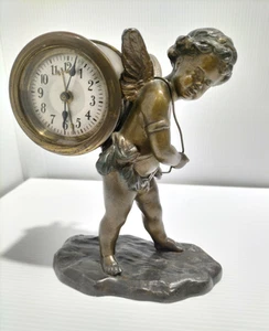 Antique Vintage Clock Stunning Bronze Winged Cupid Sculpture - unrestored - AF - Picture 1 of 22