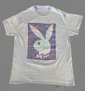 Playboy Shirt Mens Medium Blue Crew Neck Short Sleeve Graphic Stretch Pullover - Picture 1 of 4