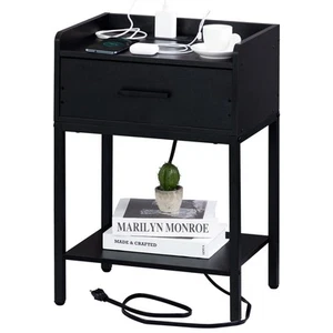 Nightstand with Charging Station and USB Ports, 3-Tier End Side Table with St... - Picture 1 of 9