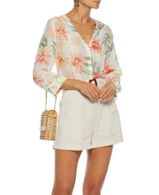 NWT Alice + Olivia Colby Hibiscus Floral Button Down Retail $265 Size L - Image 1 of 4
