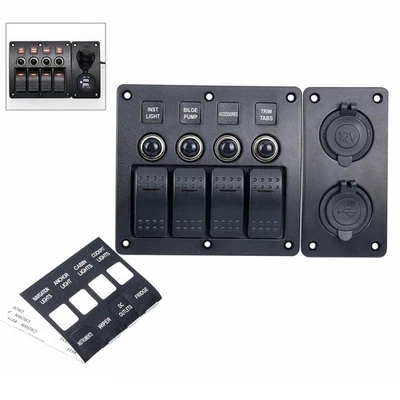 Painel interruptor balancim alternador à prova d'água 12V 4 gangues LED vermelho com USB duplo para barco trailer - Imagem 1 de 4