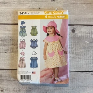 Simplicity 1450 Sewing Pattern Dress Top Panties Hat Toddler Girl Sz 1/2-4 UNCUT - Picture 1 of 4