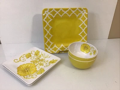 Laurie Gates Melamine Yellow & White Dinner and Side Plates & Bowls 6 Piece Set - Image 1 of 4
