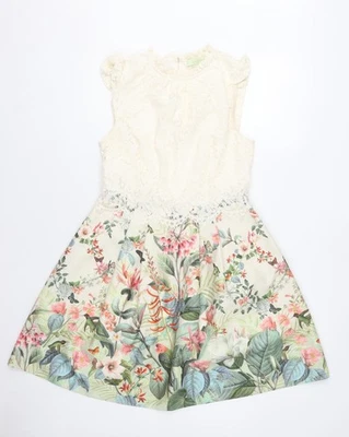 Oasis Women's Ivory Floral Lace Fit & Flare Dress Size 12 - Image 1 of 4