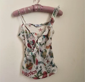 Moschino Jeans Women's Silk Skull Print Top Size 42 - Picture 1 of 9