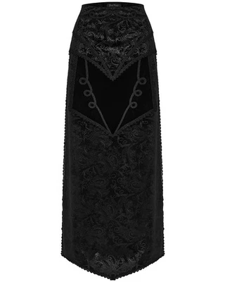 Punk Rave Womens Long Gothic Regency Paisley Velvet Side-Split Skirt - Image 1 of 4