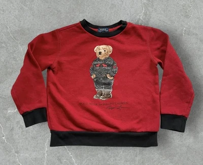 Polo Bear Ralph Lauren Teddy Bear Red Black Sweater Sweatshirt Kids  Sz 6 - Image 1 of 4