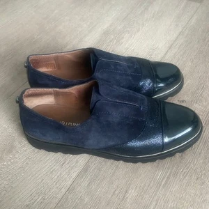 DONALD J. PLINER Cloud Dark Navy Blue Suede Leather Laceless Slip On Oxford 8M - Picture 1 of 7