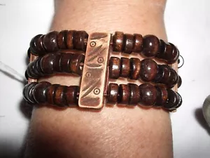 NEW 3 Strand Wooden Elasticated Bracelet - Picture 1 of 3