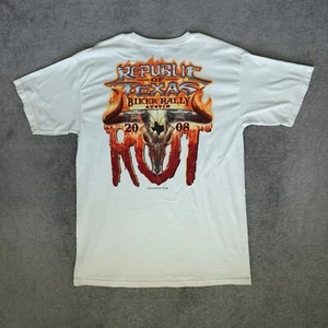 Camisa Republic Of Texas Hombres L Blanca Austin Motociclista Rally Camiseta Gráfica 2008 Y2K - Imagen 1 de 9