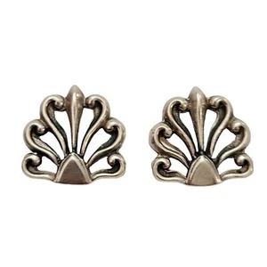 Marked Mexico 925 NGA Sterling Silver Fan Style Clip-On Earrings K168 - Picture 1 of 8