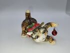 Vintage Fitz & Floyd ceramic Cat playing with Christmas Ornament