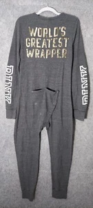 Victoria Secret Pink Pajama L One Piece Gold Sequin Bling Waffle Knit Snap Butt - Picture 1 of 12