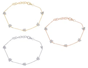 Butterflies 1/5 CT Real Diamond Designer Rolo Link Chain Bracelet 6MM 14K Gol... - Picture 1 of 8