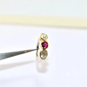 Polki Diamond With Ruby Handmade Ring Pure 925 Sterling Silver Victorian Jewelry - Picture 1 of 5