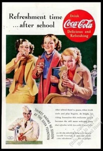 1937 Coke 3 Frauen Soda Brunnen Kunst Coca Cola Vintage Druck Anzeige - Bild 1 von 1