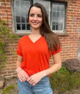Ex M*S T-Shirt Women's Linen Blend V-Neck Short Sleeve Loose Fit Tee Preppy Top - Picture 1 of 26